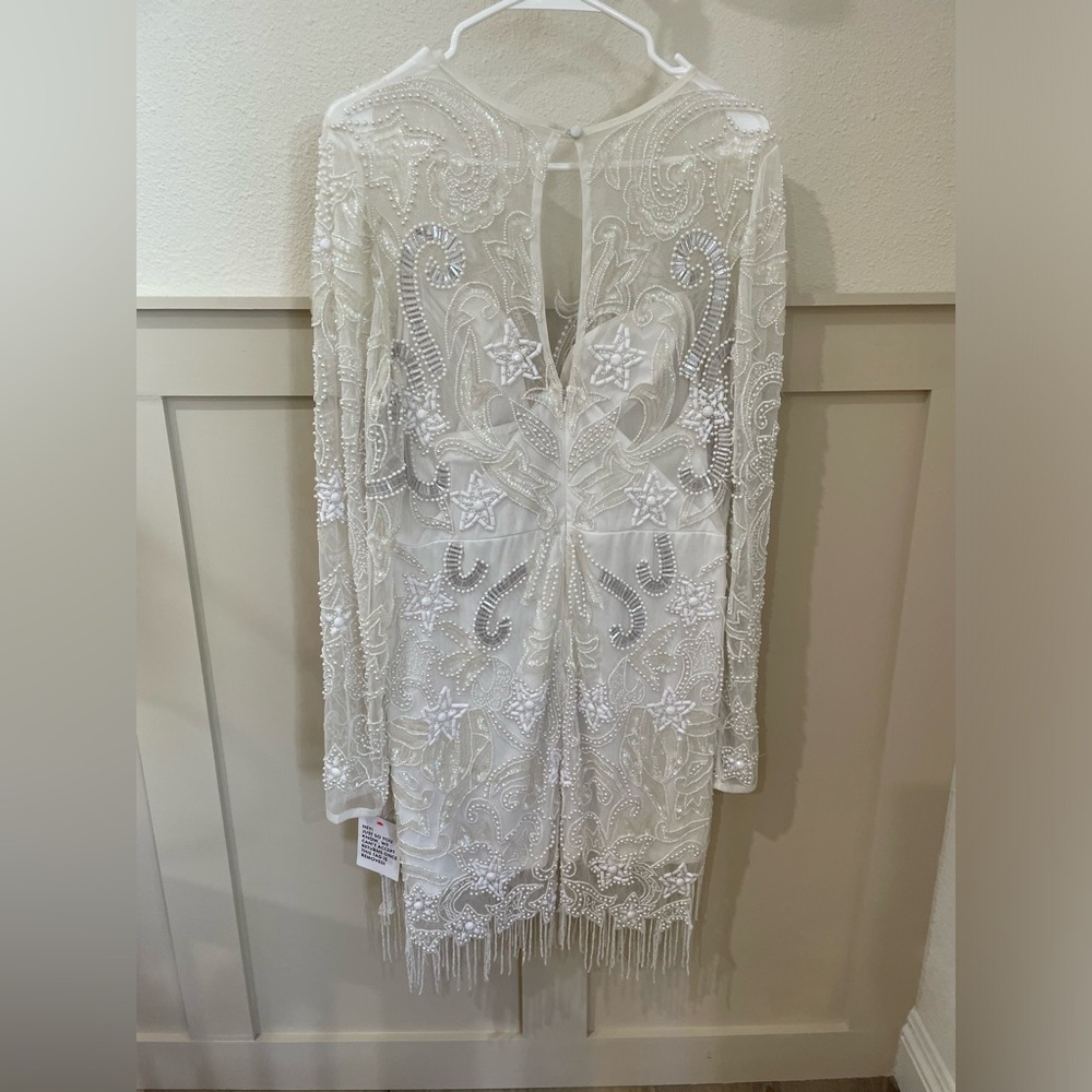 NWT ASOS Edition White Beaded Mesh Fringe Mini Dress Plus Bridal Wedding - Picture 12 of 15